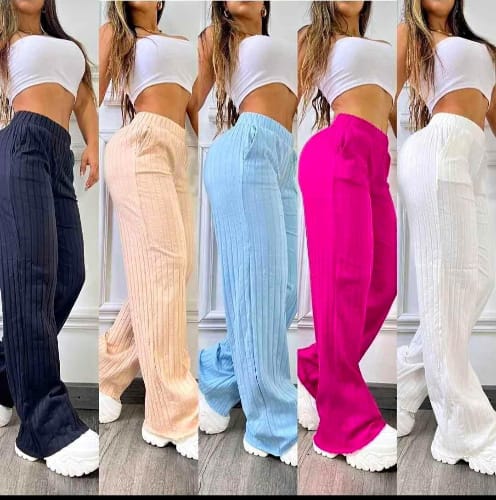 Pantalones de Poliéster Livianos con Nervios - Talla Única